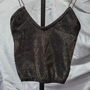 Intimately Free People Metallic Knit Cami Black/Gold Shimmer Crop Tank Strappy